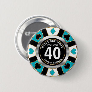 Macaron Rond 5 Cm Casino 00e fête d'anniversaire -Turquoise