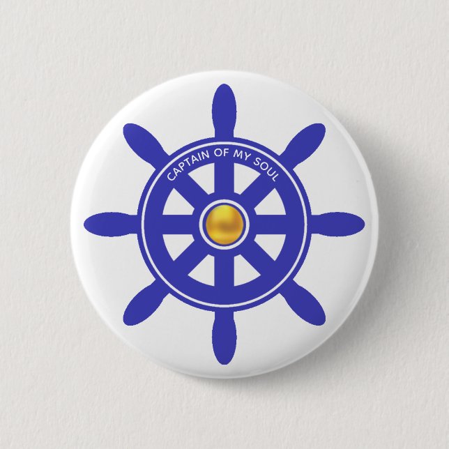 Macaron Rond 5 Cm Casque bleu royal du capitaine nautique sur blanc (Devant)
