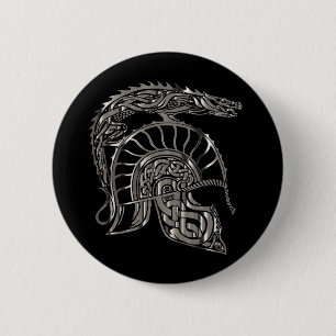 Macaron Rond 5 Cm Casque de dragon métallique de guerrier cool
