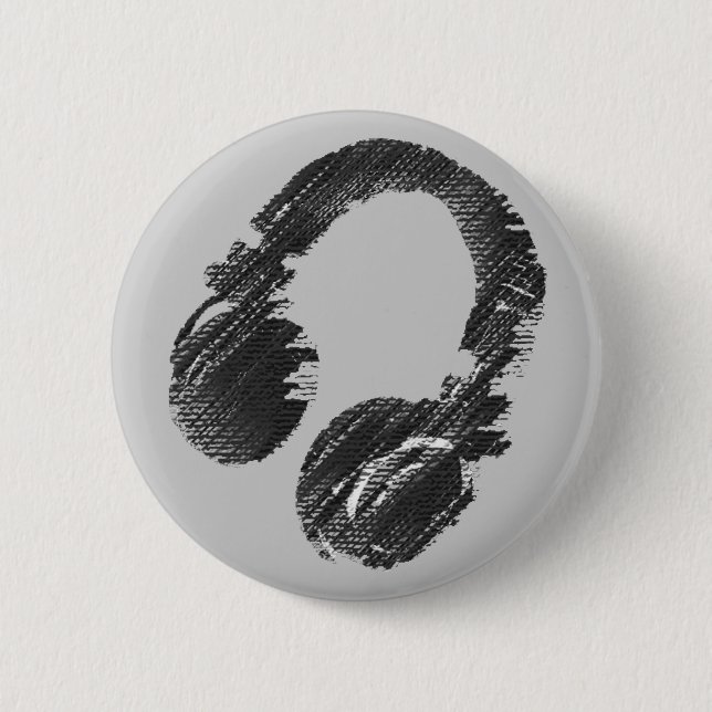 Macaron Rond 5 Cm casque deejay de musique noire (Devant)