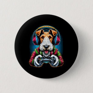 Macaron Rond 5 Cm Casque Jeux Vidéo Fil Fox Terrier Chien Gaming