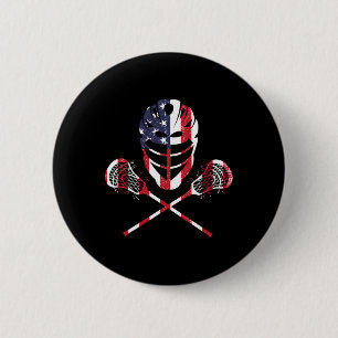 Macaron Rond 5 Cm Casque Lacrosse Drapeau Américain Lax Bâtons 4ème 
