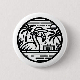 Macaron Rond 5 Cm Casques de Flamant rose noir et blanc & Tropiques