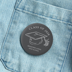 Macaron Rond 5 Cm Casquette de diplômé moderne Doodle Promotion de f