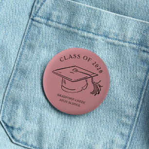 Macaron Rond 5 Cm Casquette de diplômé moderne Doodle Promotion de f
