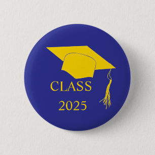 Macaron Rond 5 Cm Casquette de diplômes bleu et jaune