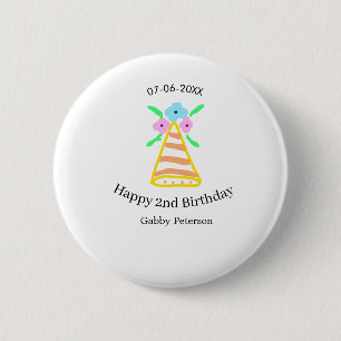 Macaron Rond 5 Cm Casquette orange 2e anniversaire enfants rétro flo