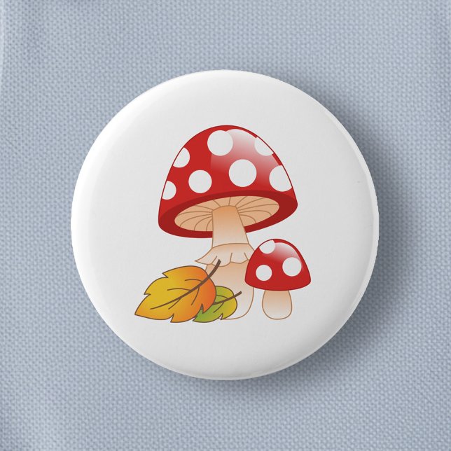 Macaron Rond 5 Cm Casquette rouge Toadstool Champignons et Feuilles (Créateur téléchargé)