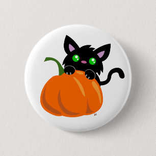 Macaron Rond 5 Cm Cat and a Pumpkin Button