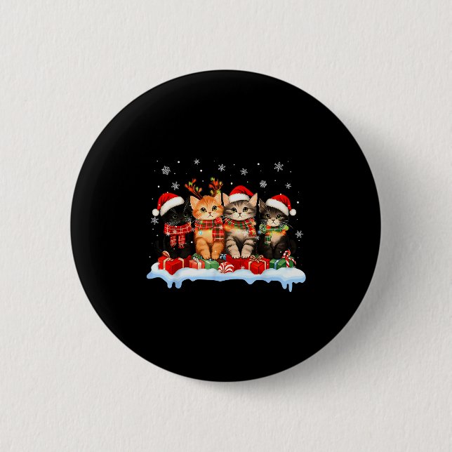Macaron Rond 5 Cm Cat Christmas Light Reindeer Santa Christmas Cat L (Devant)