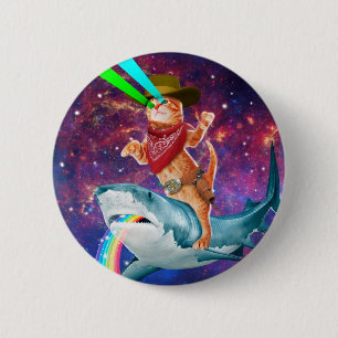 Macaron Rond 5 Cm Cat Cowboy riding a Shark spewing a Rainbow