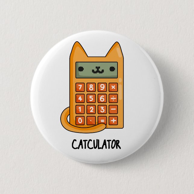Macaron Rond 5 Cm Cat-culator Funny Kitty Chat Calculatrice Pun (Devant)