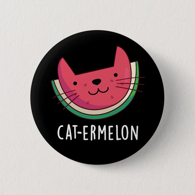 Macaron Rond 5 Cm Cat-ermelon Funny Cat Watermelon Pun Dark BG (Devant)