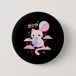 Macaron Rond 5 Cm Cat fraise Lait Anime 90s Japonais Chat Japon
