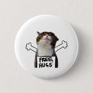 Macaron Rond 5 Cm Cat holding Free Hugs Sign