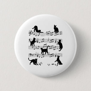 Macaron Rond 5 Cm Cat Kitty Jouer Musique Clef Piano Musicien Art