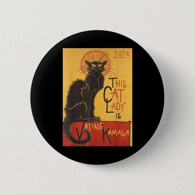 Macaron Rond 5 Cm Cat Lady Kamala Le Conversation Noir Funny Ballot (Devant)
