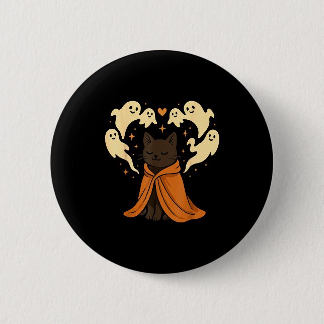 Macaron Rond 5 Cm Cat Meme Soky Cute Black Halloween  (Devant)