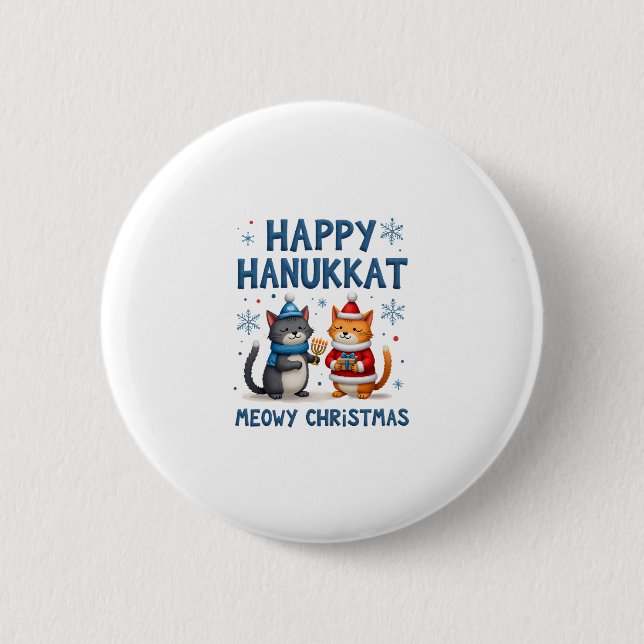 Macaron Rond 5 Cm Cat Merry Christmas Happy Hanukkah Jewish Christia (Devant)