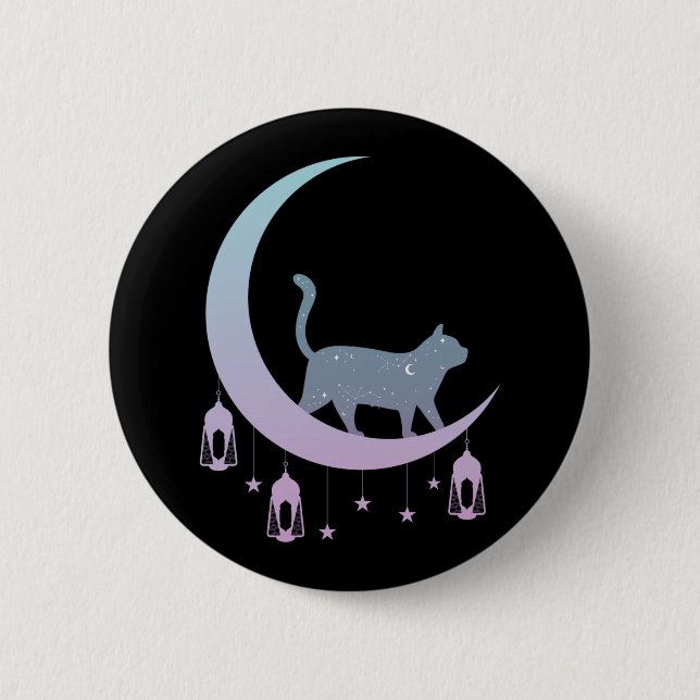 Macaron Rond 5 Cm Cat mystique Crescent Lune Horoscope Pastel Goth (Devant)