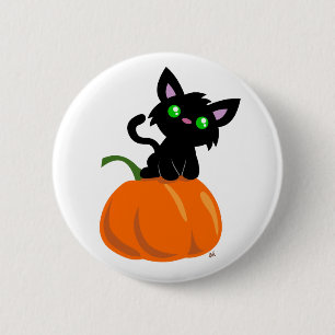 Macaron Rond 5 Cm Cat on a Pumpkin Button