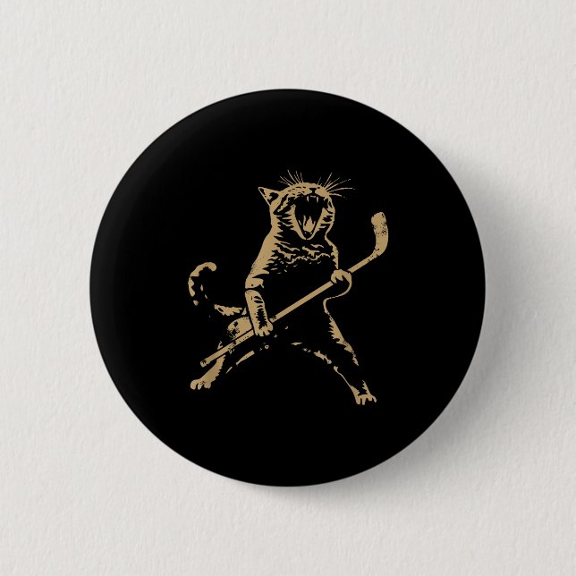 Macaron Rond 5 Cm Cat Playing Ice Hockey  (Devant)