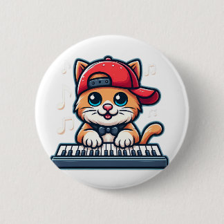 Macaron Rond 5 Cm Cat Playing Piano Design for Music and Cat Lovers 