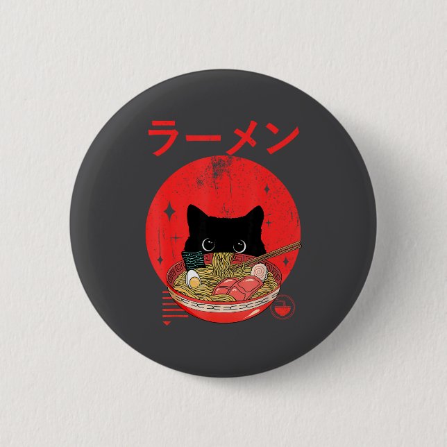 Macaron Rond 5 Cm Cat Ramen Japanese Funny Graphic Tees Kawaii Cat A (Devant)