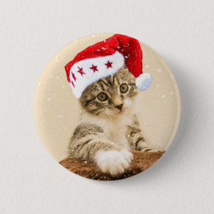 Macaron Rond 5 Cm Cat with santa cap