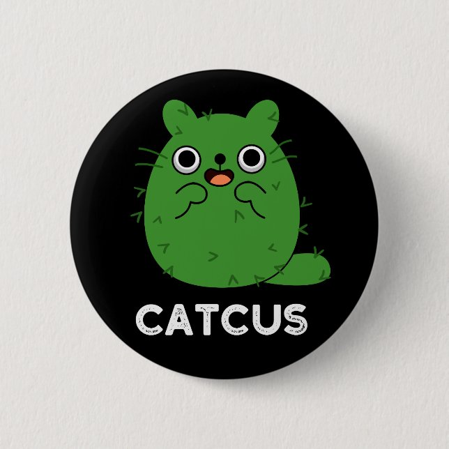Macaron Rond 5 Cm Catcus Funny Chat Cactus Pun Dark BG (Devant)