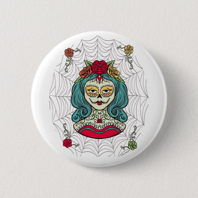 Macaron Rond 5 Cm Catrina Día de Muertos Web (Devant)