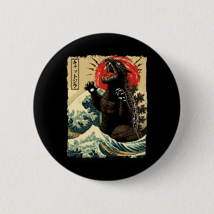 Macaron Rond 5 Cm Catzilla Art de Chat Drôle de Chat Japonais Pour H