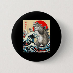 Macaron Rond 5 Cm Catzilla Cat Art japonais
