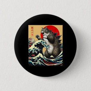 Macaron Rond 5 Cm Catzilla Chat Art Japonais Cadeaux Drôles De Chat