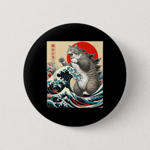 Macaron Rond 5 Cm Catzilla Chat Art Japonais Dons De Chat Drôle Pour