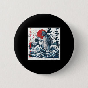 Macaron Rond 5 Cm Catzilla vintage Chat Japonais Art Drôle Chat
