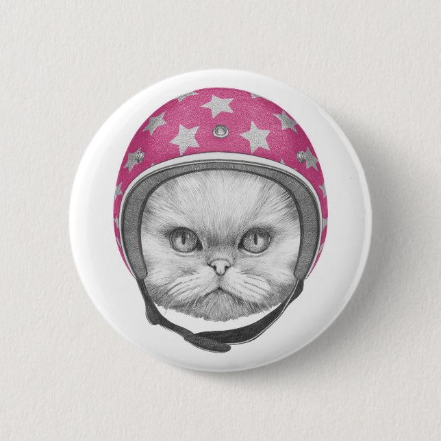 Macaron Rond 5 Cm Cavalier de moto de chat persan (Devant)