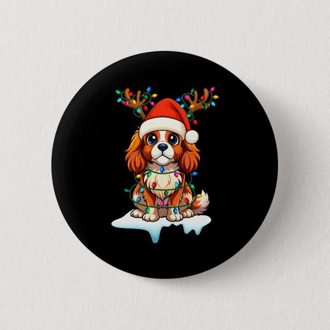 Macaron Rond 5 Cm Cavalier King Charles Spaniel Christmas Reindeer P (Devant)