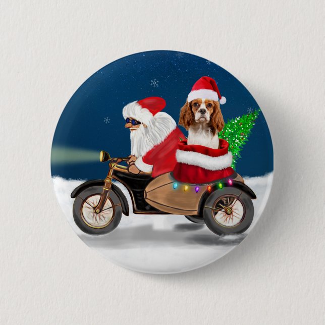 Macaron Rond 5 Cm Cavalier King Chien Noël Père Noël (Devant)