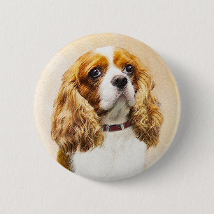 Macaron Rond 5 Cm Cavalier Le Roi Charles Spaniel Peinture originale