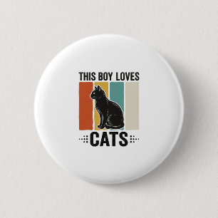 Macaron Rond 5 Cm Ce garçon aime les chats Design Rétro pour amateur