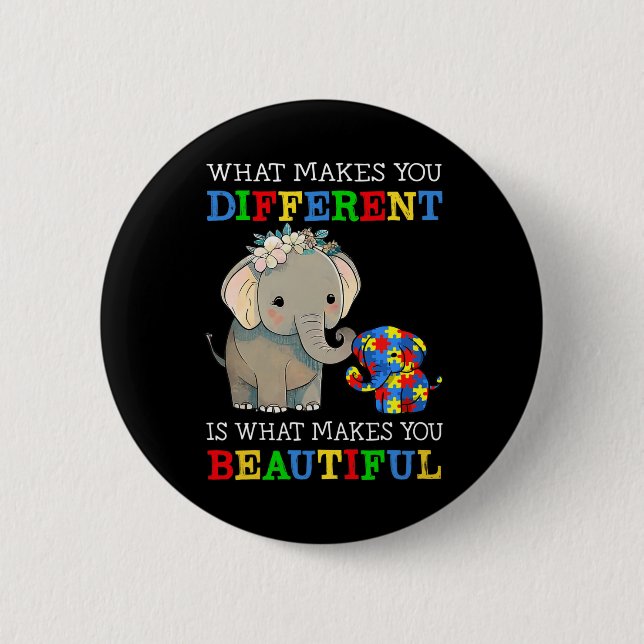 Macaron Rond 5 Cm Ce qui vous rend différents Elephant Maman Autisme (Devant)