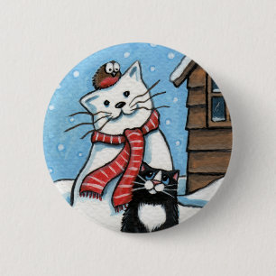 Macaron Rond 5 Cm Ce Robin embêtant - bouton d'art de chat de Noël