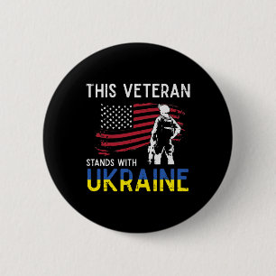 Macaron Rond 5 Cm Ce vétéran se tient avec le drapeau Ukraine Usa so