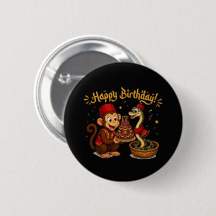 Macaron Rond 5 Cm Célébration d'anniversaire de singe et de serpent