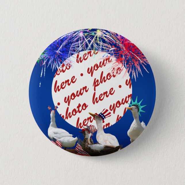 Macaron Rond 5 Cm Célébration de Ducky pour le cadre 4 juillet (Devant)