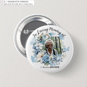 Macaron Rond 5 Cm Célébration De Vie 1 Photo Guirlande Fleur Bleue 