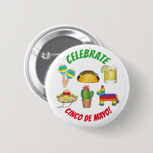 Macaron Rond 5 Cm Célébration du Cinco de Mayo Fiesta Taco Piñata Ca