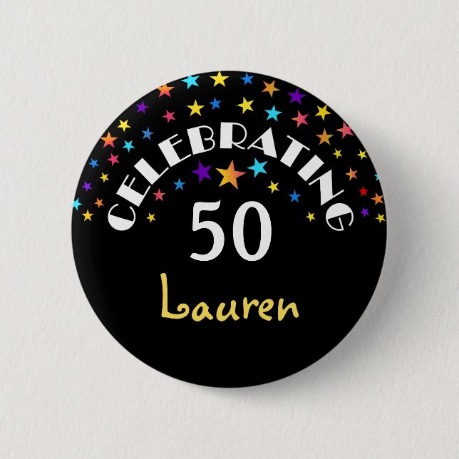 Macaron Rond 5 Cm Célébration d'un 50e anniversaire Stars Pin ou But (Devant)