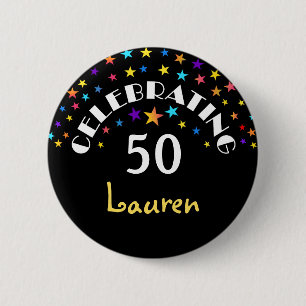 Macaron Rond 5 Cm Célébration d'un 50e anniversaire Stars Pin ou But